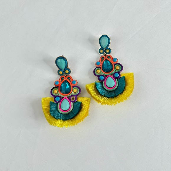 Zara Multicolor Fringe Post Earrings - Picture 2 of 2